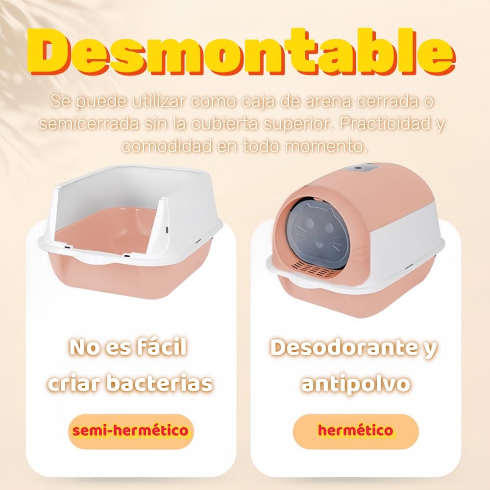 Caja de Arena con Capucha BAIWOLF Rosa Antisalpicaduras para Gatitos
