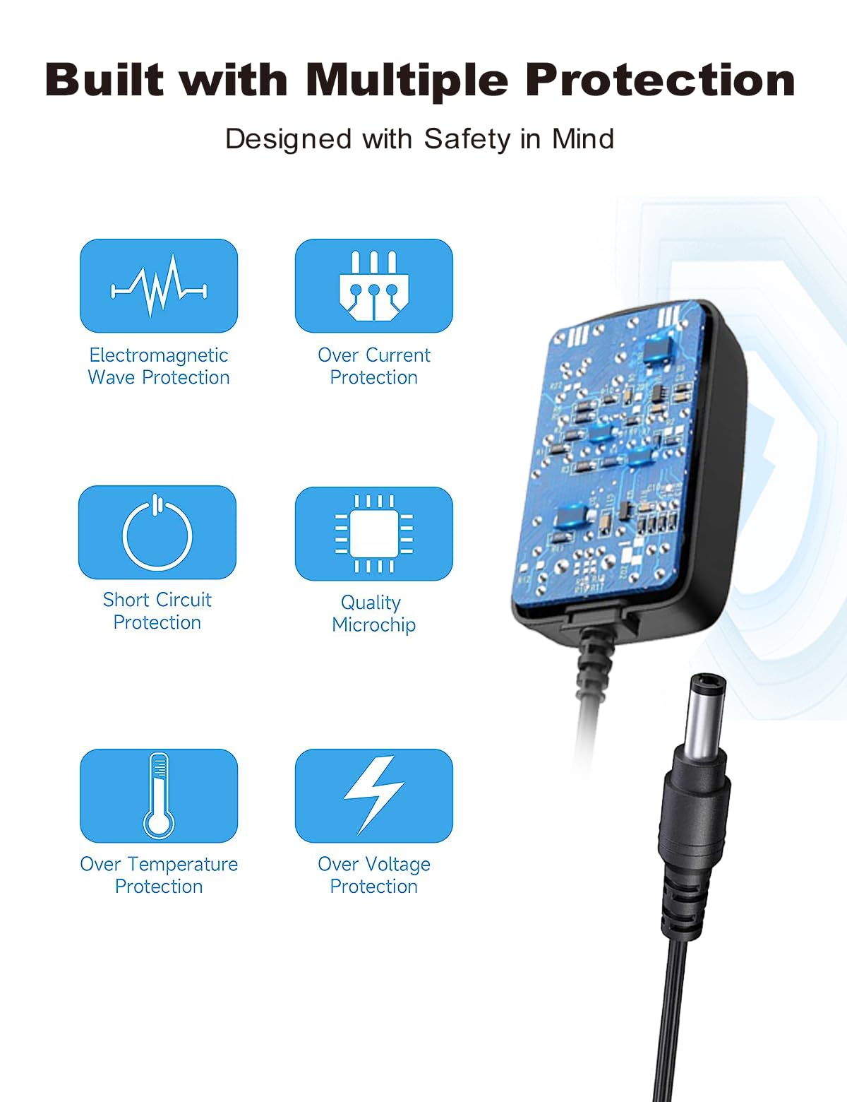 Lonnky - Cargador 12v, Adaptador de Corriente para Cámara de Seguridad DC 12 V 2 A con Divisor de 1 a 4 Potencias para Sistema de Cámara de Seguridad CCTV, Certificado ULFCC para América del Norte