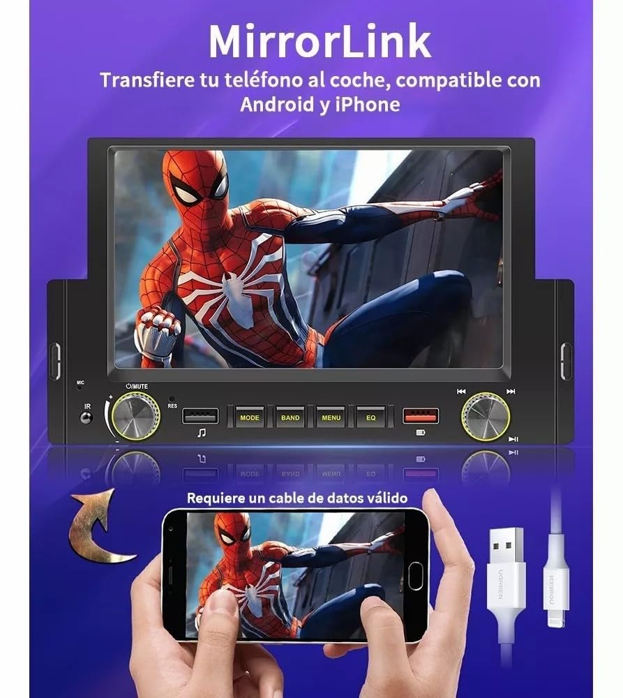FINYQBET Estéreo para Auto con Pantalla ，Pantalla para Auto 6.2in 1din Carplay Carlife D-Play Mp5+Camara 12 LED Cámara Trasera Radio FM AUX admite MP3 externos, teléfonos móviles