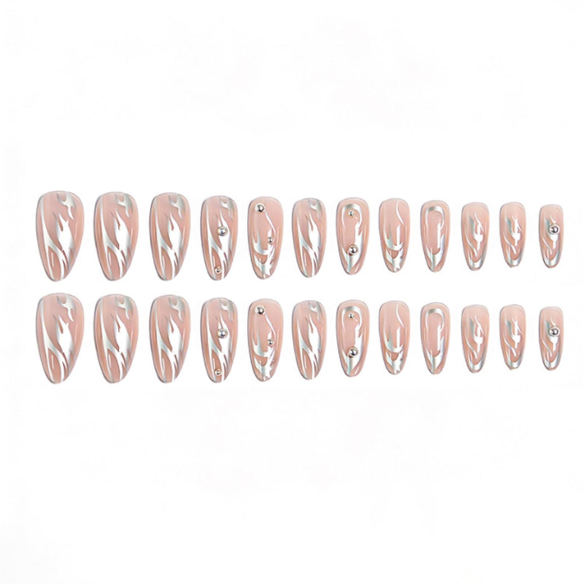 Gifiky Uñas Postizas Nude Mediano Almendra Presione En Uñas Perla Llama Uñas Consejos Acrílico Uñas Falsas para Mujeres y Niñas 24Pcs