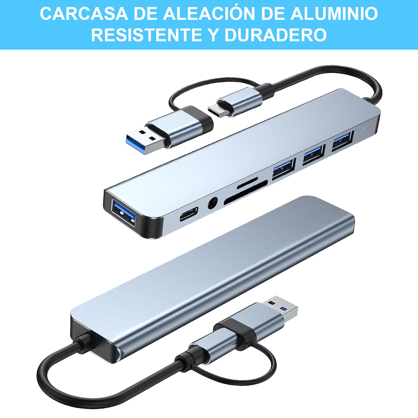 Glowlin HUB USB C, 8 and 1 Multi-Function Adapter to 1 USB3.0, 3 USB2.0, 3.5mm Jack, USB C Port Data, SD/TF Card Reader, Docking Station for MacBook Air/Pro iPad Surface Chromebook