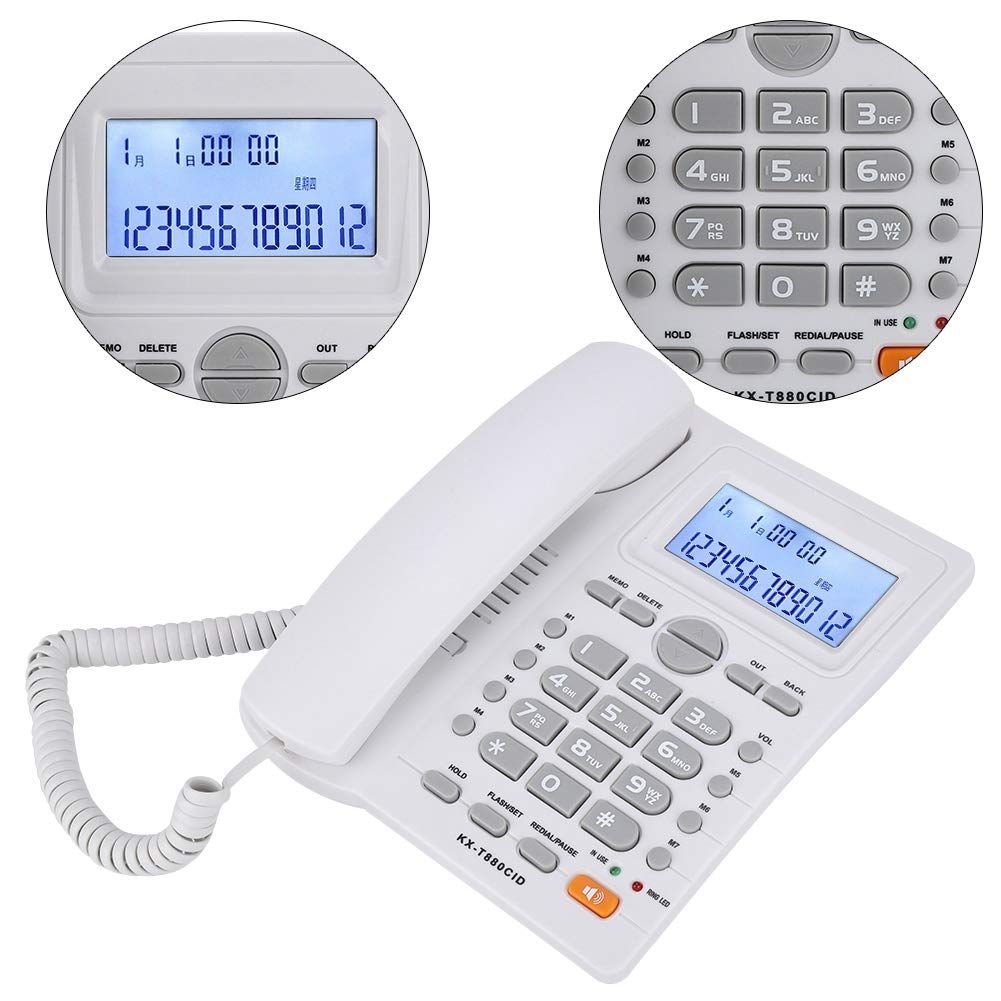 Wendry Teléfono con Cable con Identificador de Llamadas, Teléfono con Pantalal LCD, Teléfono con de Extensión de Doble Puerto, Teléfono con Cable y Altavoz(Blanco)