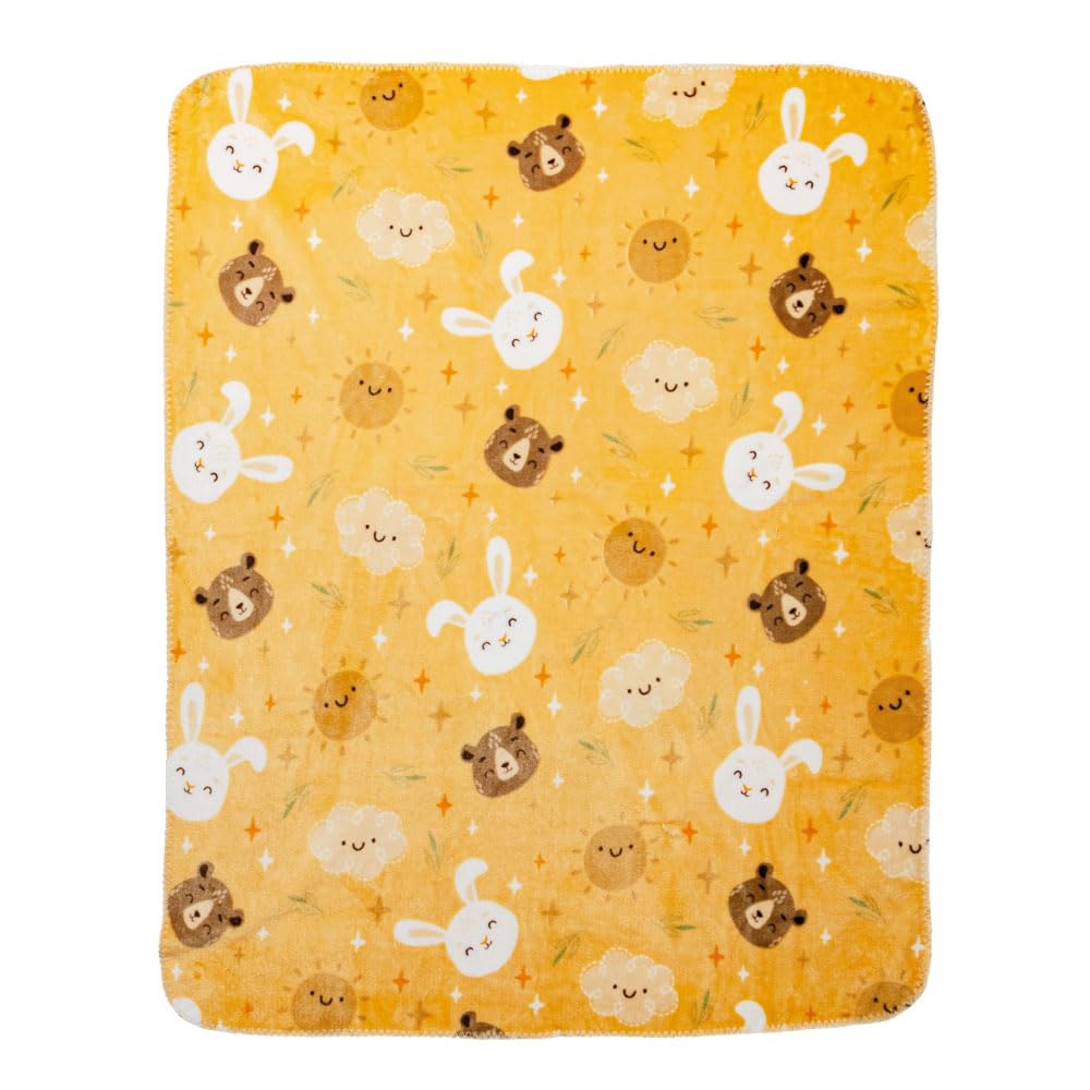 Baby Mink Cobertor Estampado Doble Vista para Bebé, Diseño Reversible con Personaje (Amarillo)