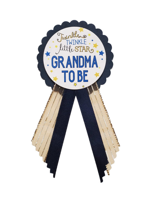 Grandma to Be Pin Twinkle Little Star Baby Shower Pin para Nona to use, azul marino y dorado, es una niña, es un niño Baby Sprinkle