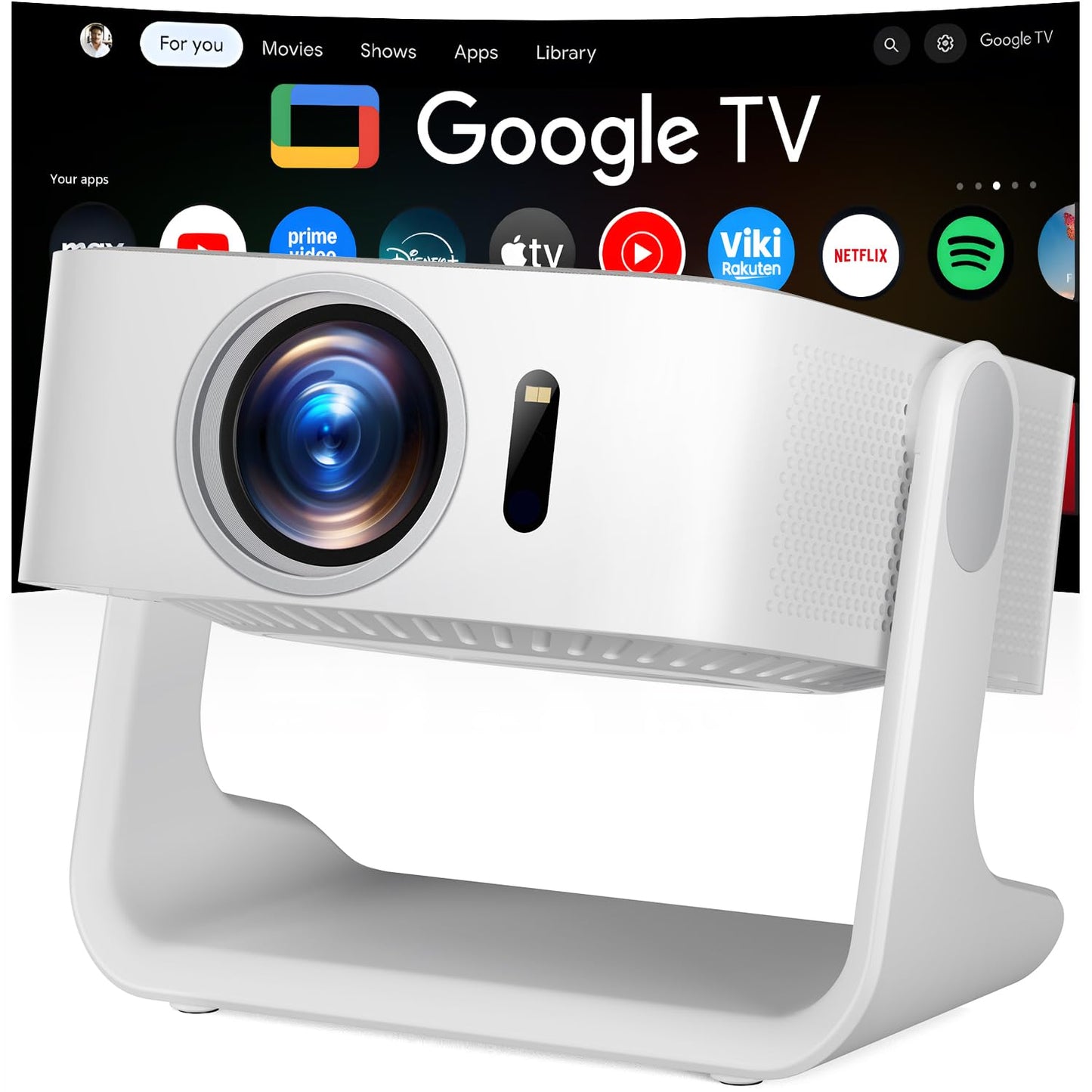 ELEPHAS - Proyector Inteligente 4K con WiFi y Bluetooth, Compatible con Google TV, Netflix, Prime Video, Youtube, Dolby Audio, Auto Focus y Keystone, Giratorio de 270°, proyector de Video para