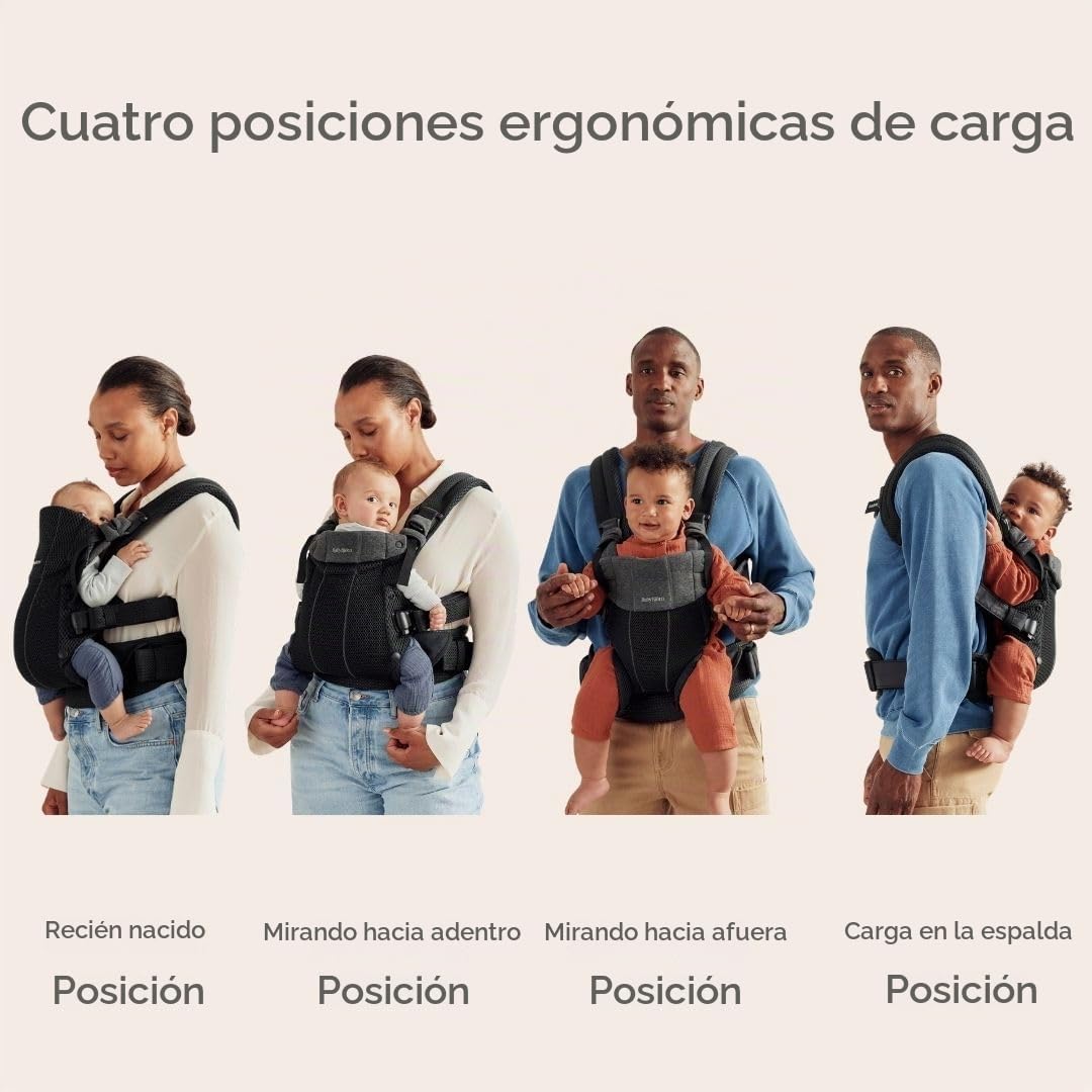 BabyBjörn Canguro Portabebé Harmony, Malla 3D, Negro | Ergonómico, para recién nacidos hasta los 3 años (3.2–15 kg), 4 posiciones, posición de piernas ajustable, suave y cómodo