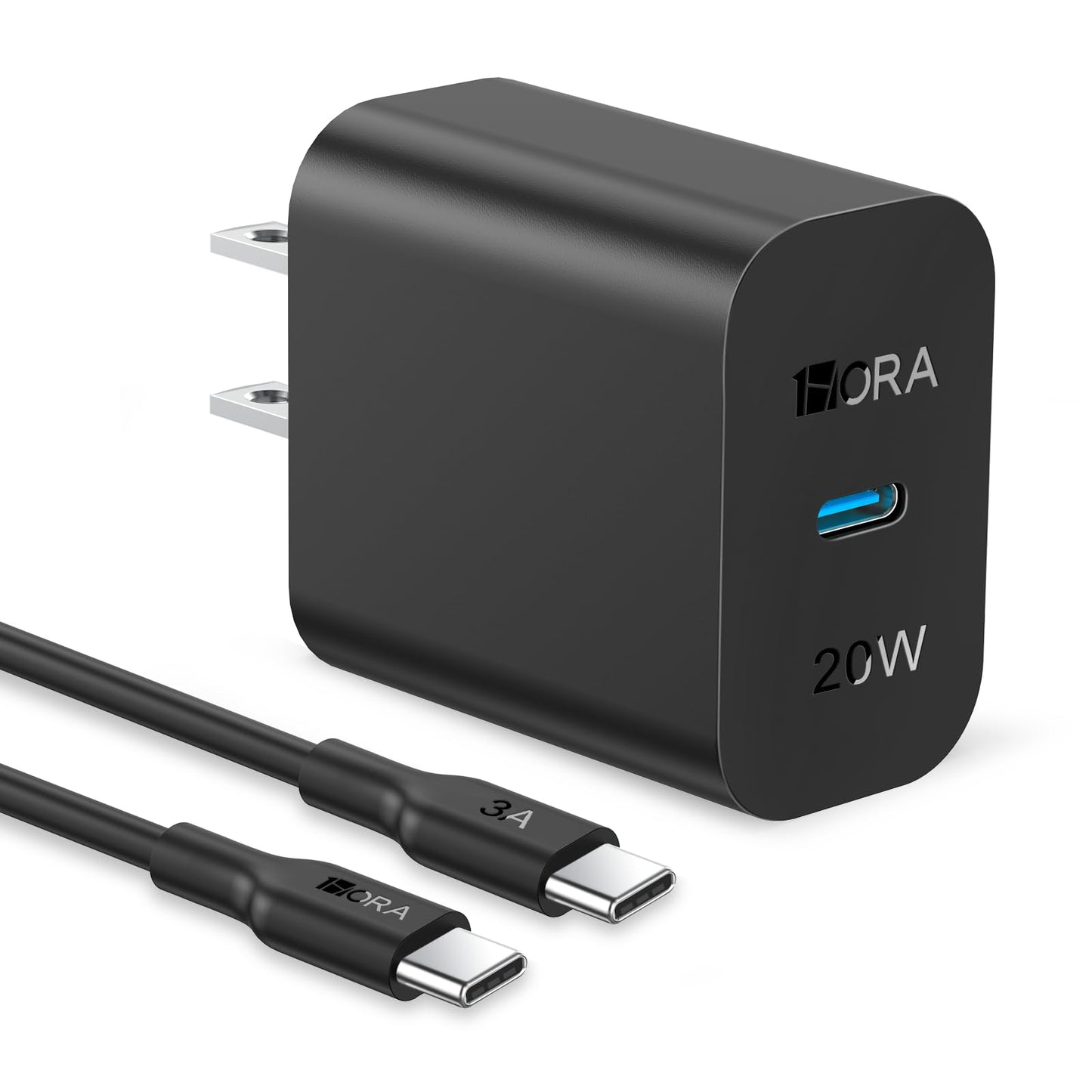 1 Hora Cargador Tipo C, PD 20W Cargador Carga Rápida, con Cable USB C a C 1M 3A, Compatible con IP15, Galaxy S23/22/21 Ultra/Note10/S20 Ultra/S10/S9/S8, Motorola, Negro