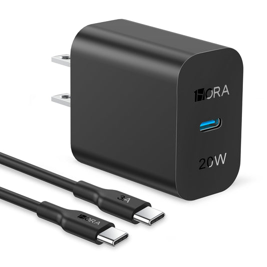 1 Hora Cargador Tipo C, PD 20W Cargador Carga Rápida, con Cable USB C a C 1M 3A, Compatible con IP15, Galaxy S23/22/21 Ultra/Note10/S20 Ultra/S10/S9/S8, Motorola, Negro