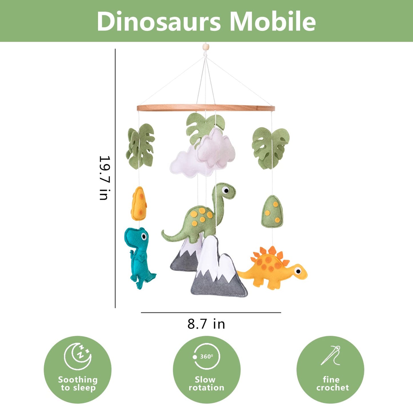 Móvil de Cuna de Dinosaurio Vlokup, Móvil de Cuna Dino, Decoración Neutral de Móvil para Guarda-Play, para Bebé Niño y Niña