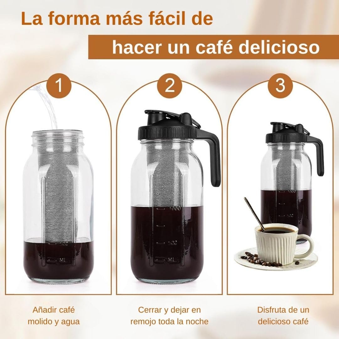 Cafetera U Chef Vidrio Resistente Hermética con Filtro de Acero Inoxidable para Café Cold Brew 1.9 Litros