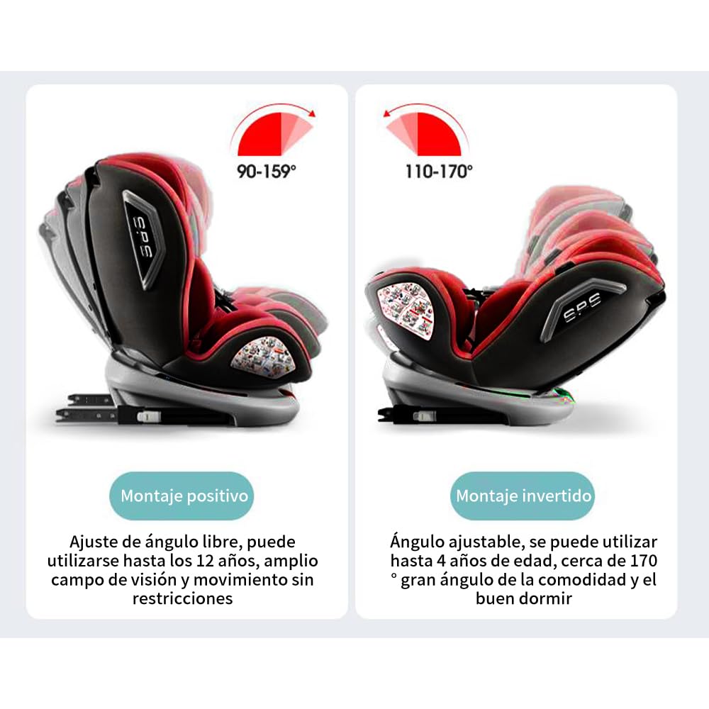 FINYQBET Autoasientos para Bebé, Asiento para Bebé Carro 3 en 1,Crecimiento Sostenible, Seguro y con Rotación 360°,Arnés de Cinco Puntos y Protección Biónica rojo