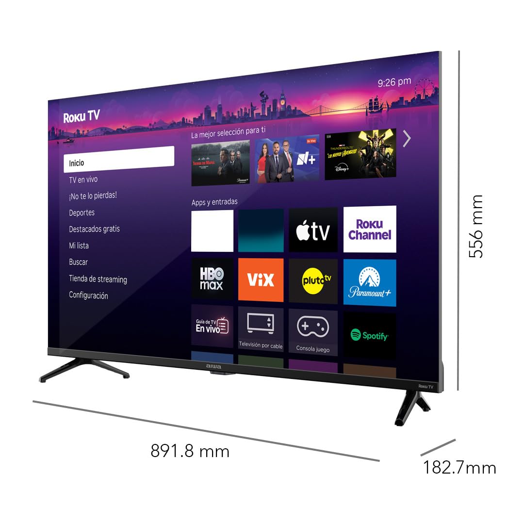Aiwa Smart TV 40 Pulgadas Qled Full HD Roku TV AW40RKQ con Dolby Audio, WiFi, HDMI ARC, Compatible Alexa Google Airplay