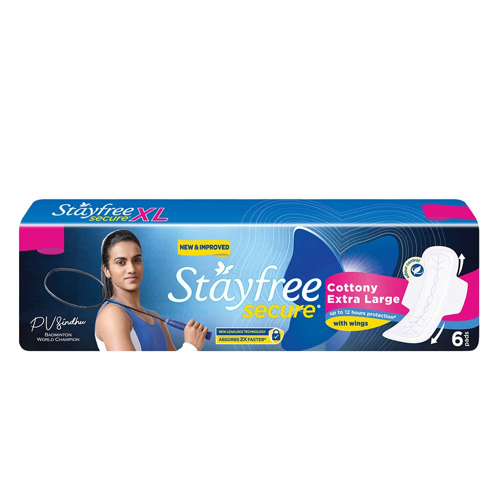 Stayfree Cubierta seca segura con alas – 6 almohadillas (extra grande)