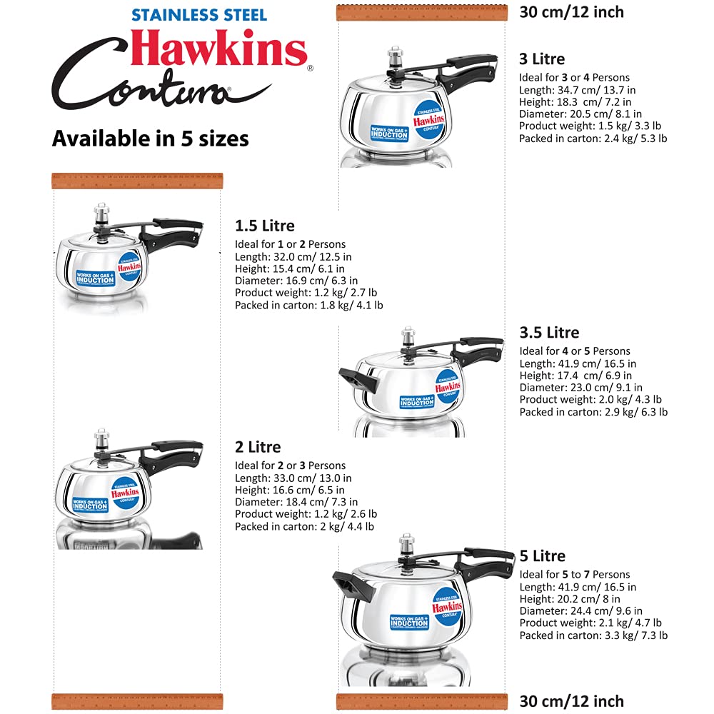 HAWKINS Contura - olla de presión de acero inoxidable para estufas de inducción, gas y eléctricas (1,5 litros), plata (SSC15)