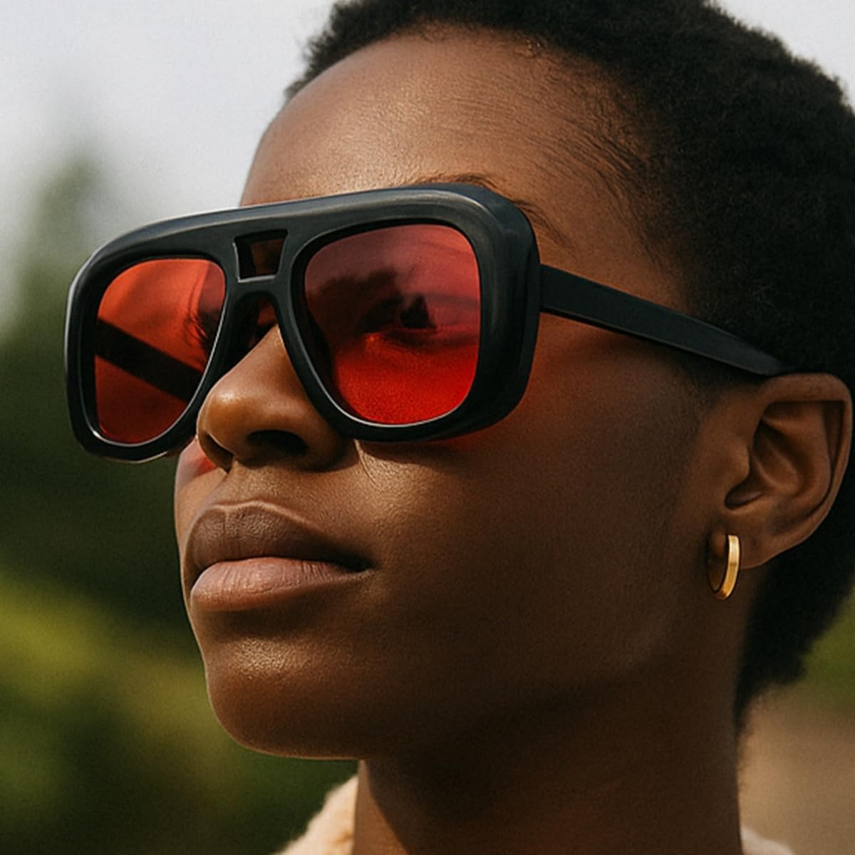 ISIUINN Gafas de sol de aviador cuadradas de moda para hombre y mujer, montura plana estilo años 70, gafas de sol cuadradas extragrandes de estilo vintage (rojo).