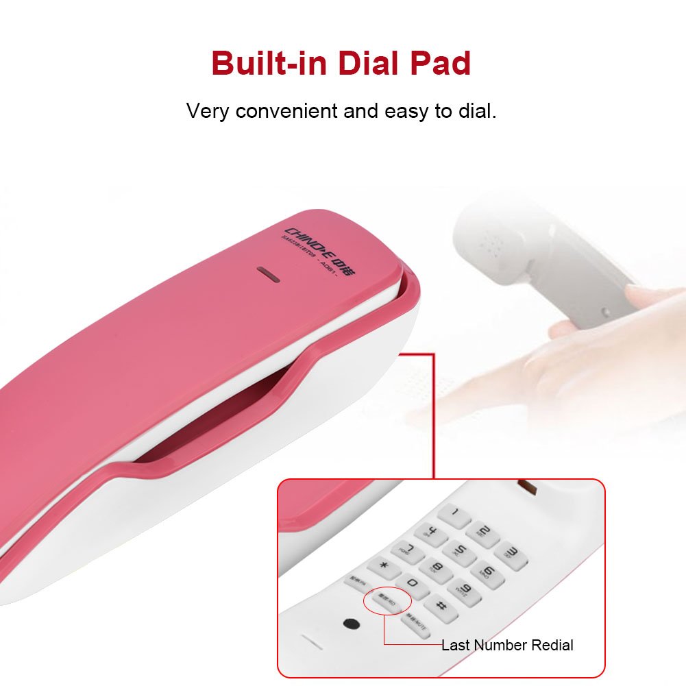 Tosuny Telefono de Pared o Sobremesa,Telefono Fijo Rosa Telefono Mini Tlefono Fijo para Casa