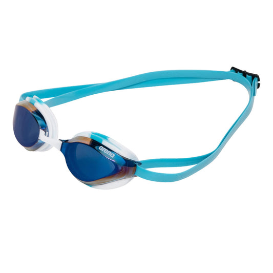 Arena Python Racing - anteojos de natación para hombres y mujeres, protección UV, antivaho, doble correa, lente de espejo, espejo azul/cielo blanco