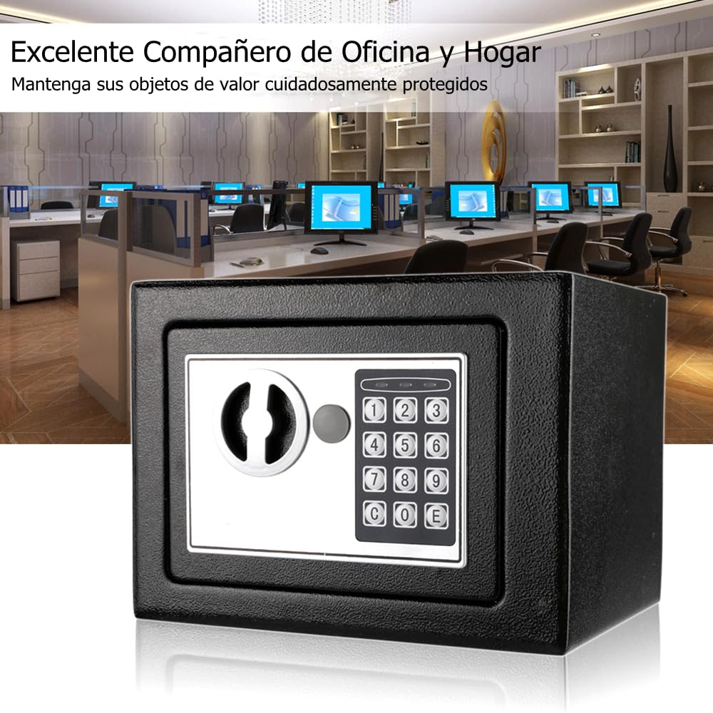 Feiniao Caja Fuerte Pequeña, Cajas Fuertes para Casa Oficina 23x17x17cm, Caja de Seguridad Digital con Teclado Contraseña y Llave, Caja Fuerte de Seguridad Alcancía Electrónica para Adultos de Acero