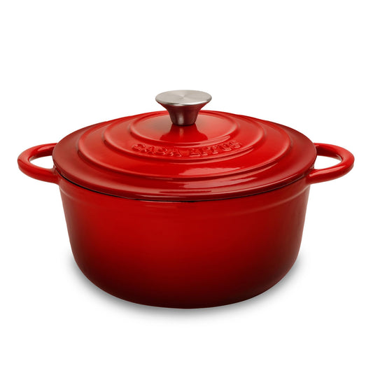 CASA LITUS Olla de Hierro Fundido 3.9L Rojo tipo Dutch Oven para Horno y Estufa, Horno Holandés Esmaltado con Tapa, Cacerola Antiadherente de Cocción Uniforme para Hornear y Asar. Mod. Róterdam
