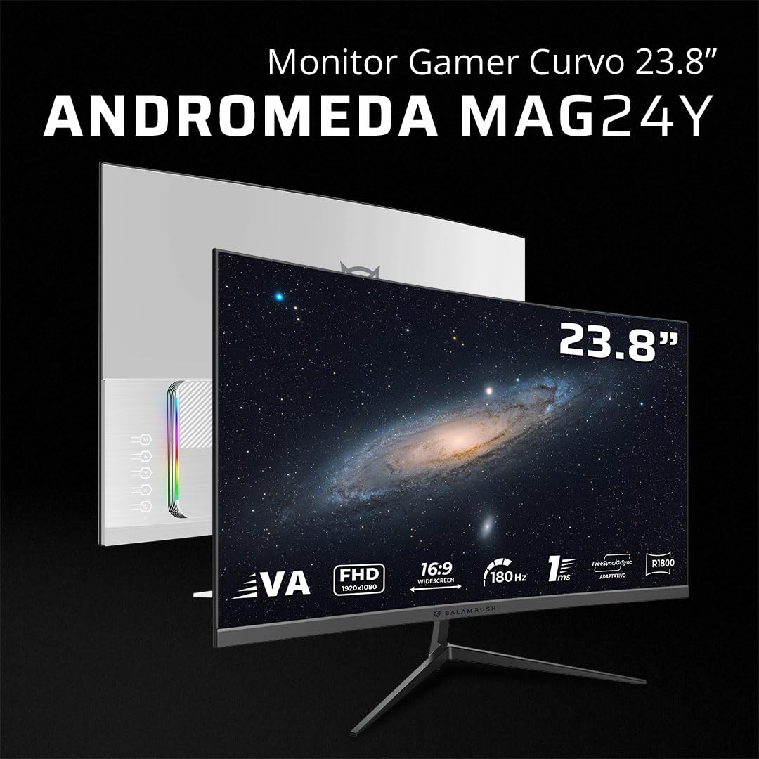 Balam Rush Andromeda Monitor Gamer Curvo MAG24Y, 23.8 Pulgadas, FHD, 180Hz, 1ms, VA, F-Sync, G-Sync, Flicker-Free, HDMI 2.1, DisplayPort 1.4 (Negro)