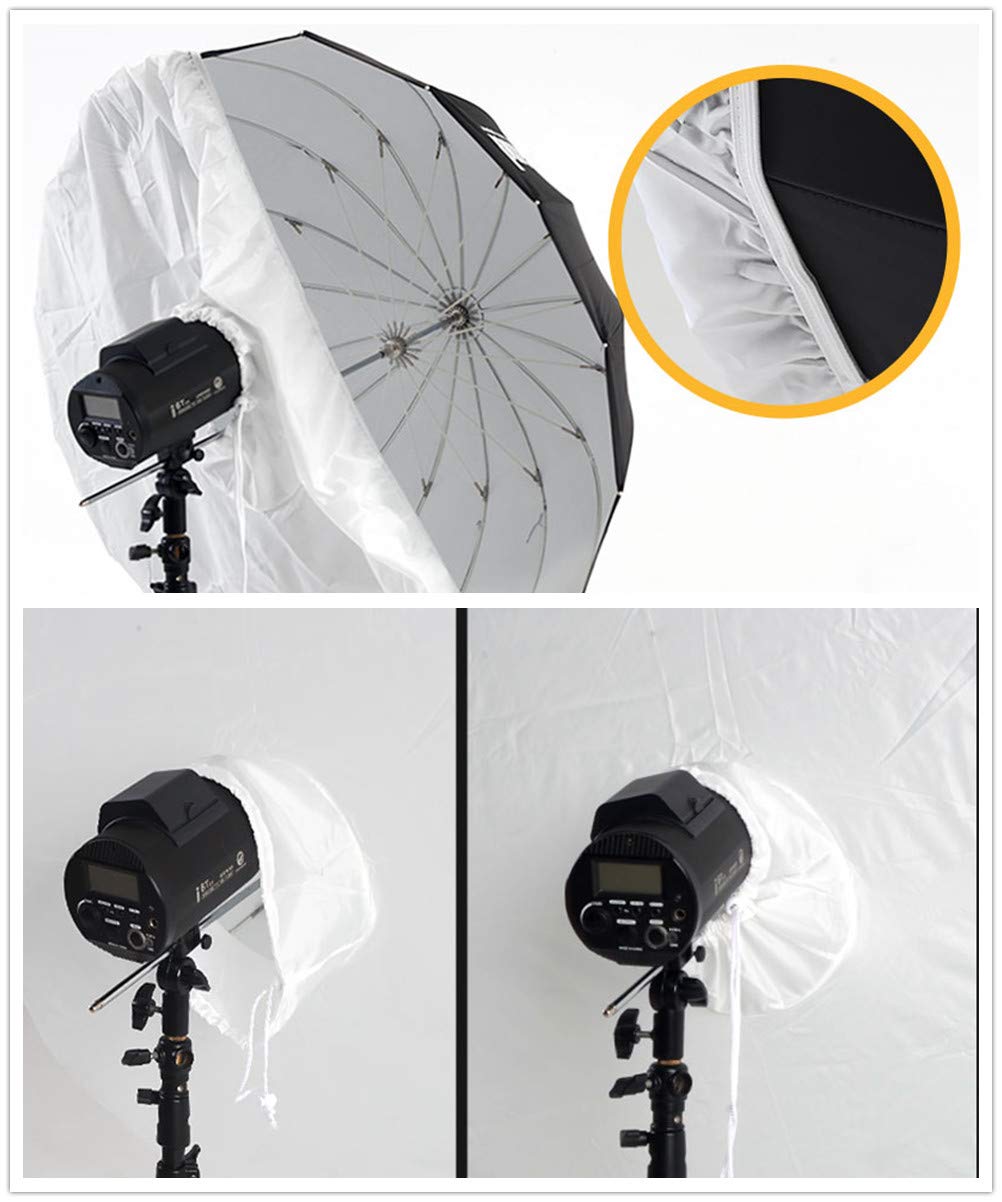 HappyGo - Difusor de paraguas parabólico de 60 pulgadas, difusor de paraguas de tela suave para 16 varillas, color negro y plateado, paraguas de iluminación reflectante con banda elástica