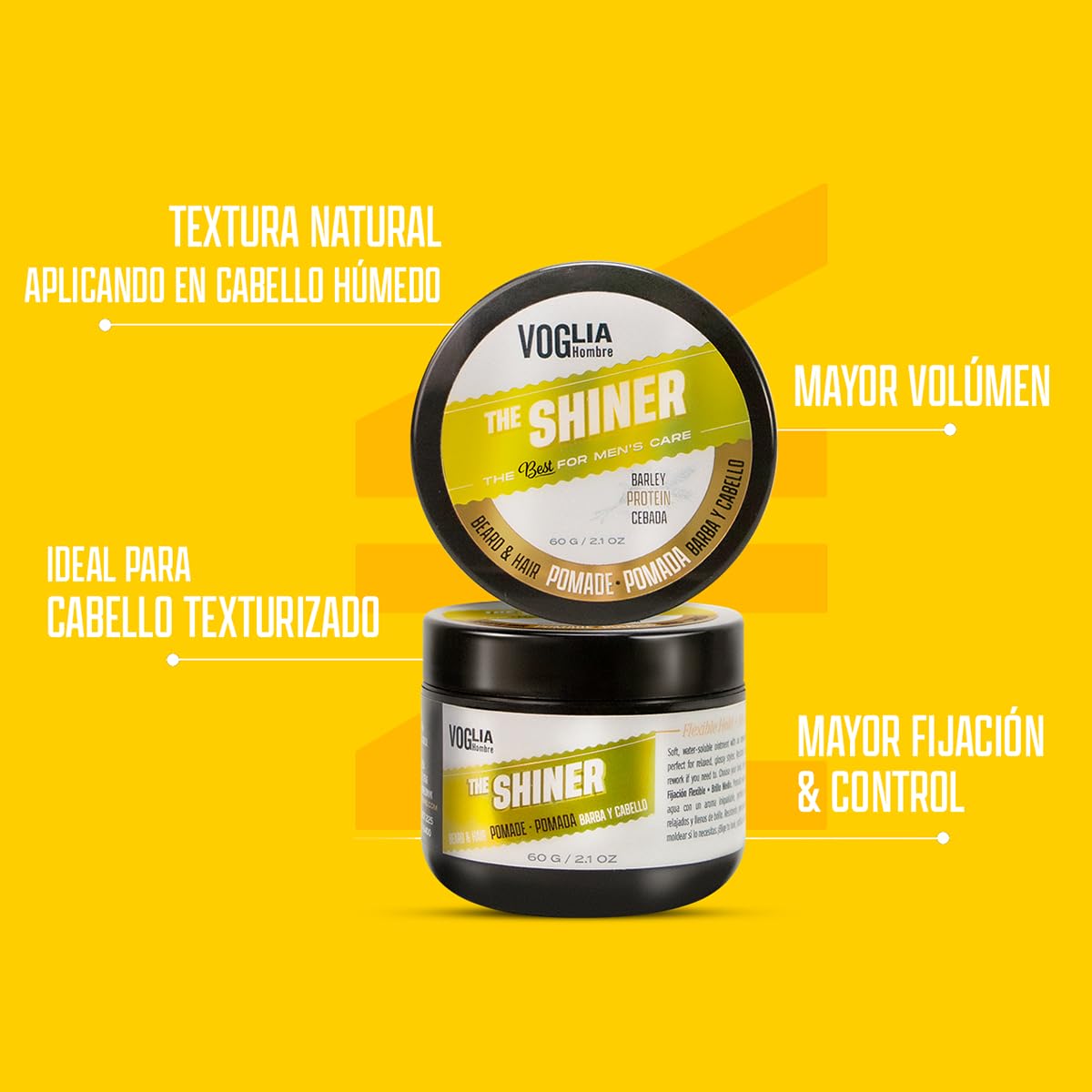 VOGLIA HOMBRE 2 pack Pomada para peinar Barba, cabello y bigote. Sin sensación grasosa, sin residuos. Fijación flexible.