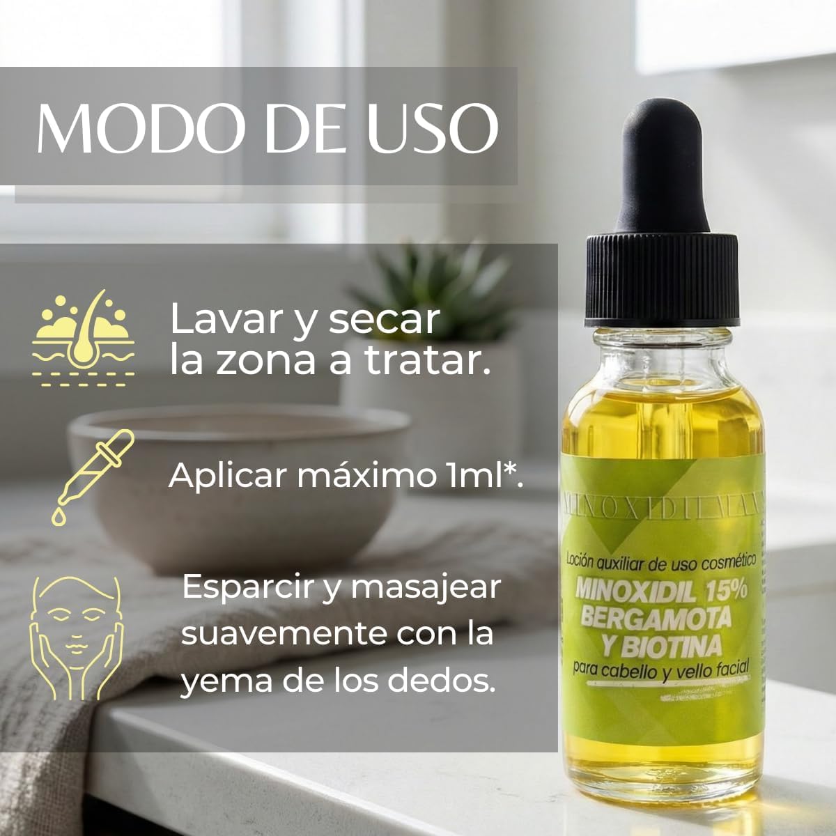 Tratamiento Cosmético Minoxidilmax Bergamota Loción y Crema Crecimiento de Cabello y Barba Minoxidil 15% Biotina