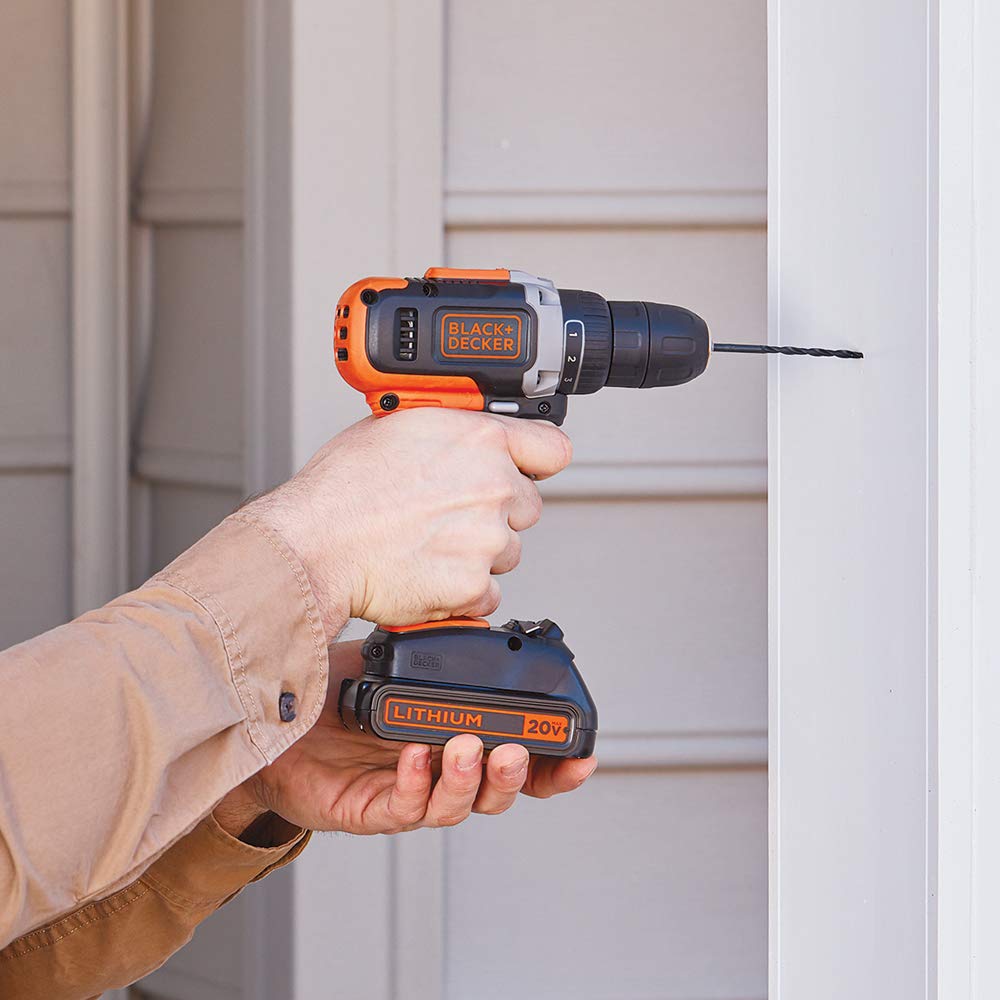 BLACK+DECKER Taladro Inalámbrico Atornillador, 3/8" (10mm), 2 Velocidades, 20V máx, BCD703C1