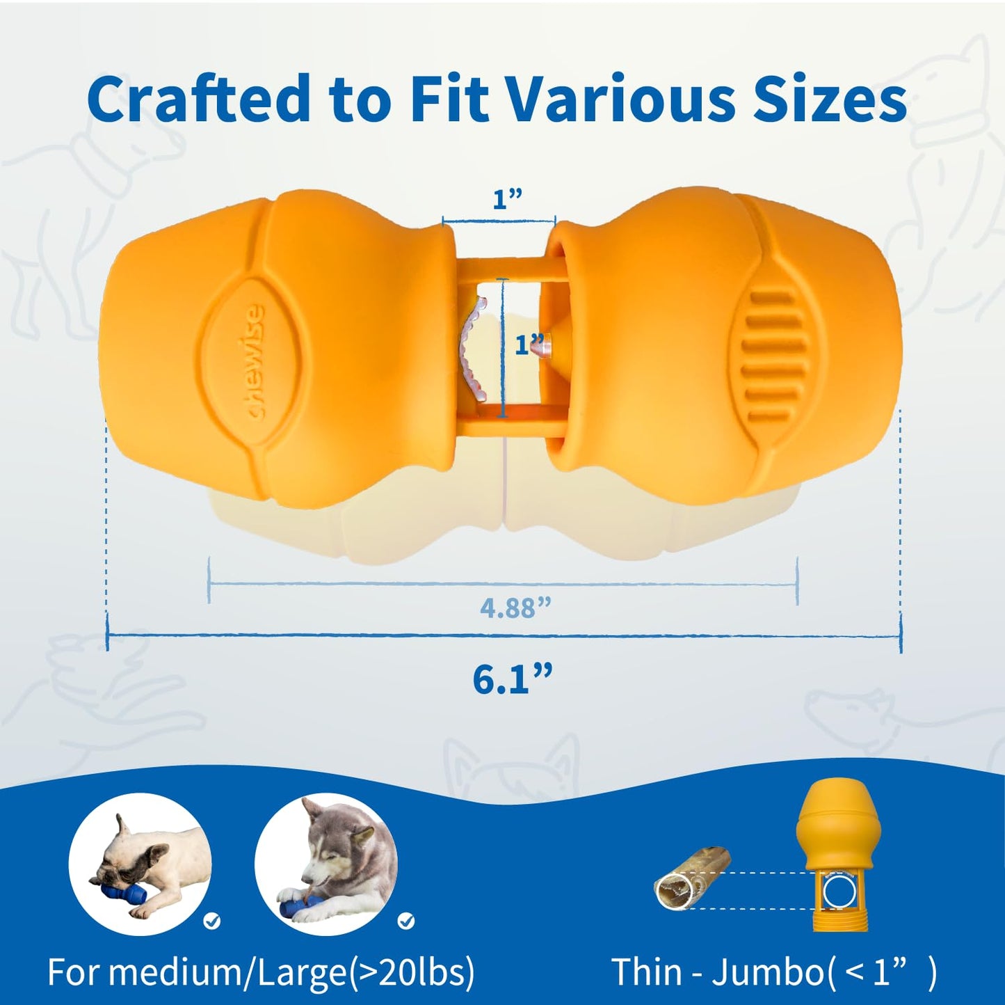 Chewise Soporte para Palitos Naturales de Toro para Perros, Uso rudo, diseño para prevenir el atragantamiento, Juguete para Mascotas Libre de BPA, Compatible con Varios tamaños y Razas