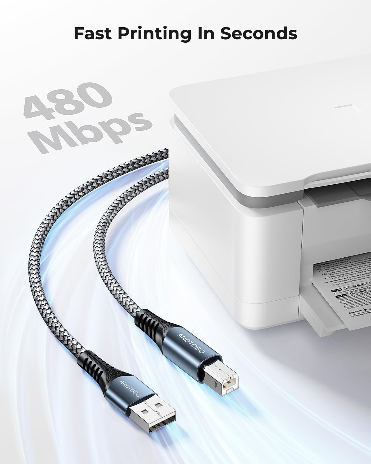 Cable Impresora USB(2M), USB 2.0 Tipo A a Tipo B cable, Cable USB a B de Nylon para Connectar Impresora HP/Canon/Epson/Brother/Dell/Lexmark/Xerox/Escáner Disco Duro