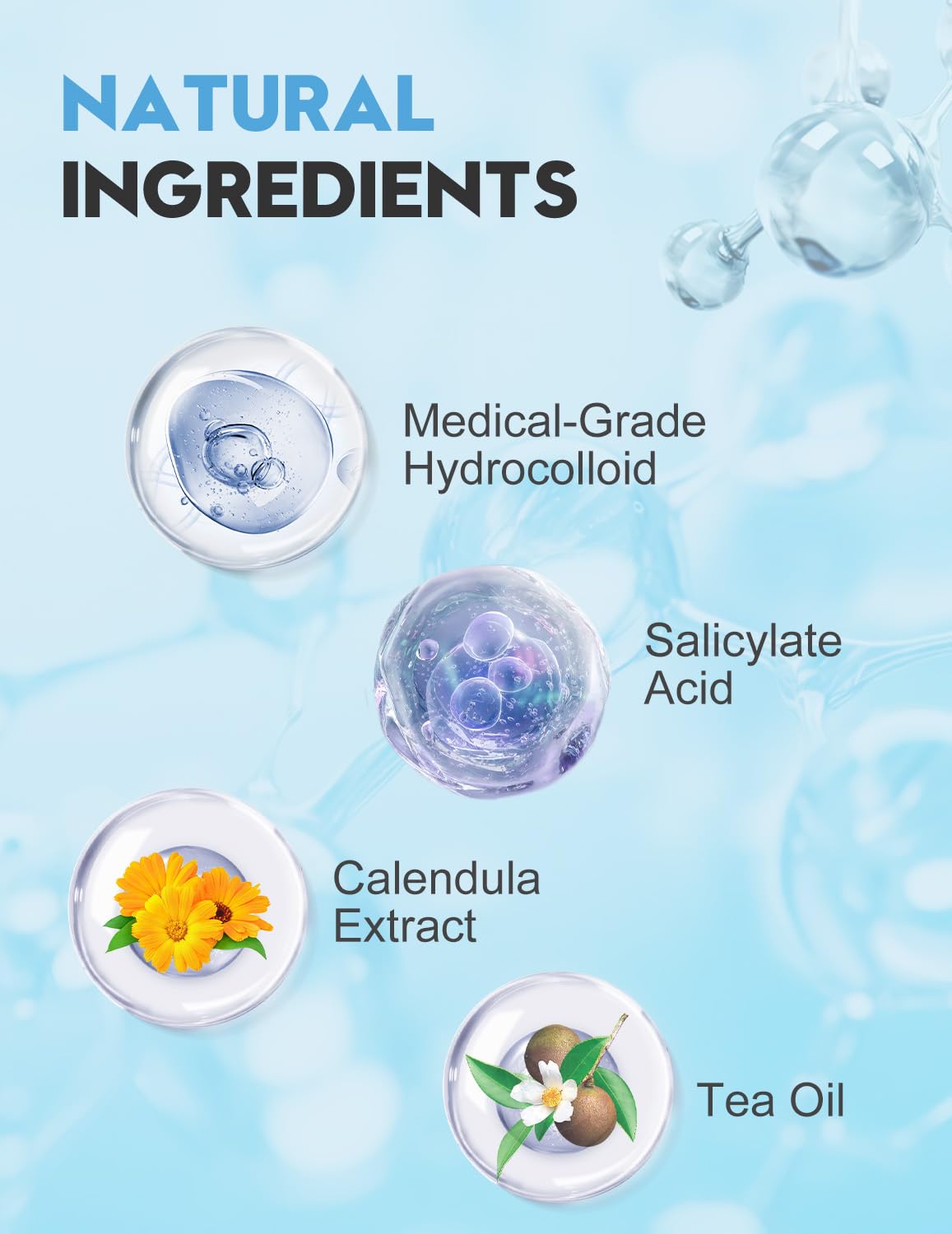 Parches para acne, 255 piezas, 5 colores y 5 tamaños (8, 10, 12, 14, 16 mm), Hidrocoloides pimple patches que se adaptan con precisión a diferentes tamaños de acné, Pegatinas con árbol de té, ácido salicílico y centella