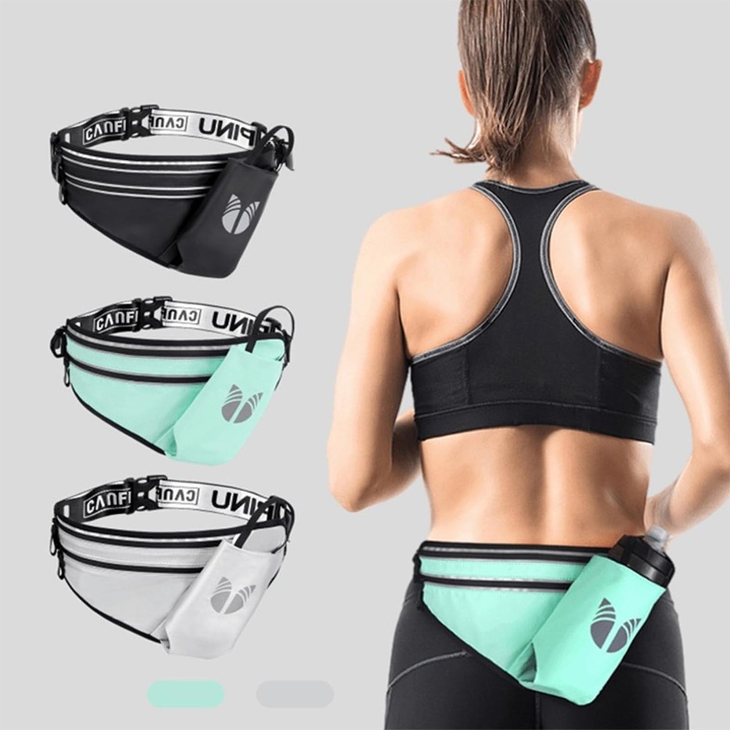 Cinturón de Hidratación MOSU Verde con Soporte para Botella y Correa Ajustable para Correr para Mujeres y Hombres