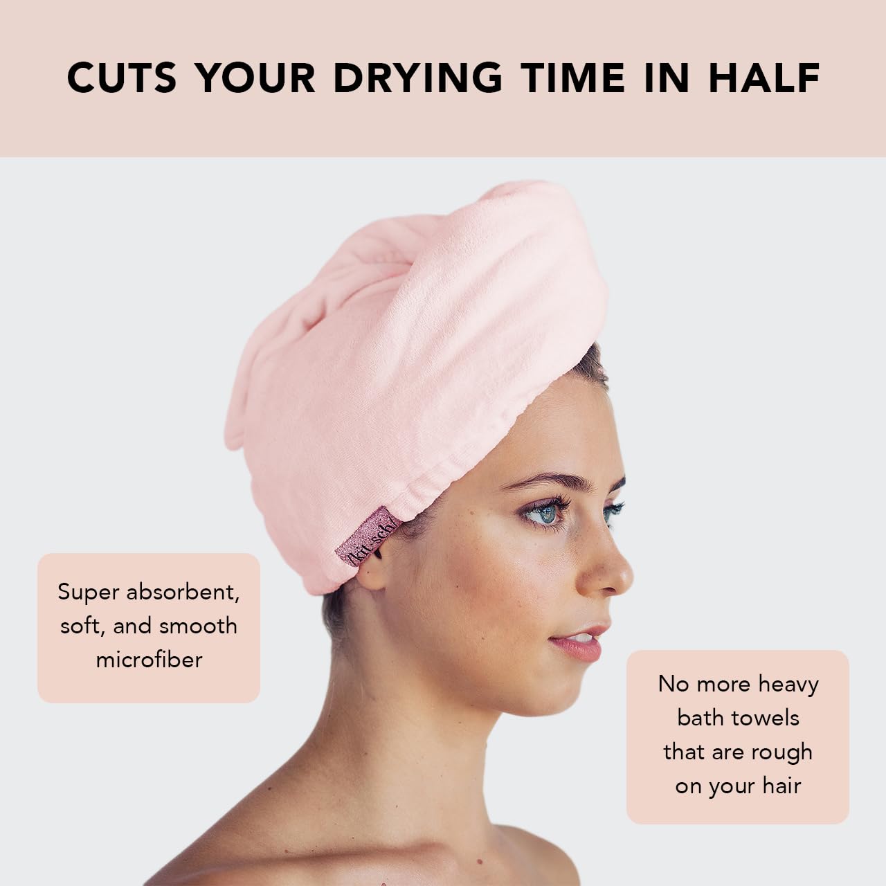 Kitsch Toalla de Microfibra para el Cabello para Mujer – Toalla Antiencrespamiento de Secado Rápido, Toalla de Microfibra Súper Absorbente, Toalla de Secado de Cabello, Toalla Turbante – Rosa