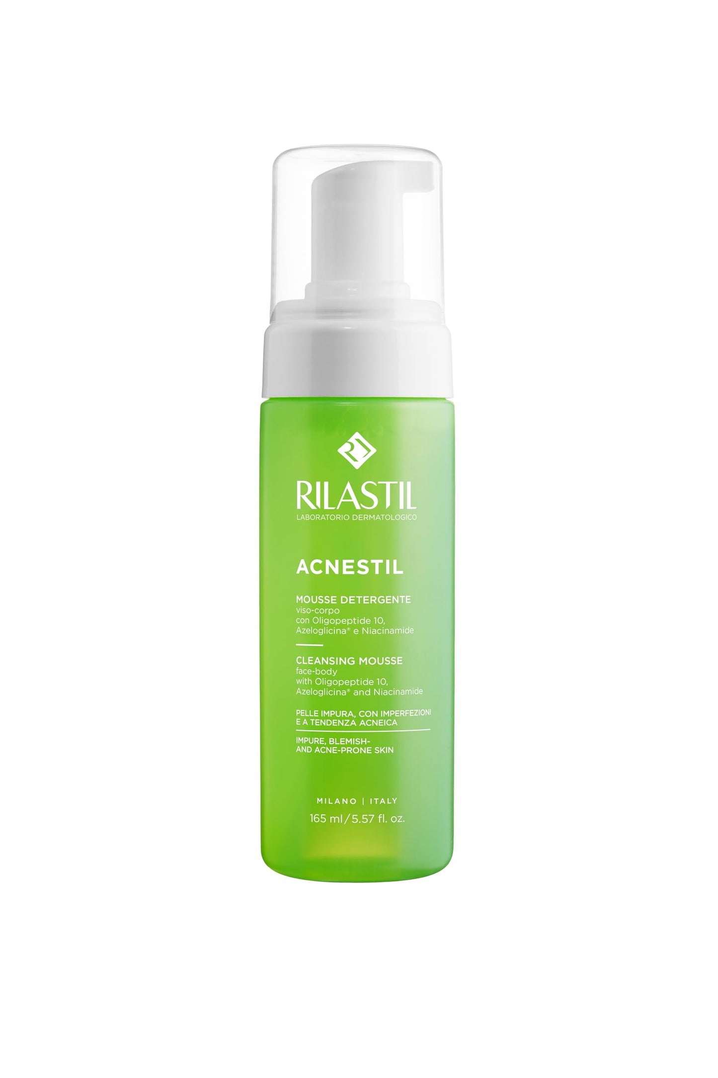 Rilastil Acnestil Mousse Limpiador 165 Ml Espuma facial limpiadora con acción queratolítica, sebonormalizante, calmante y matificante, reduce y previene las imperfecciones