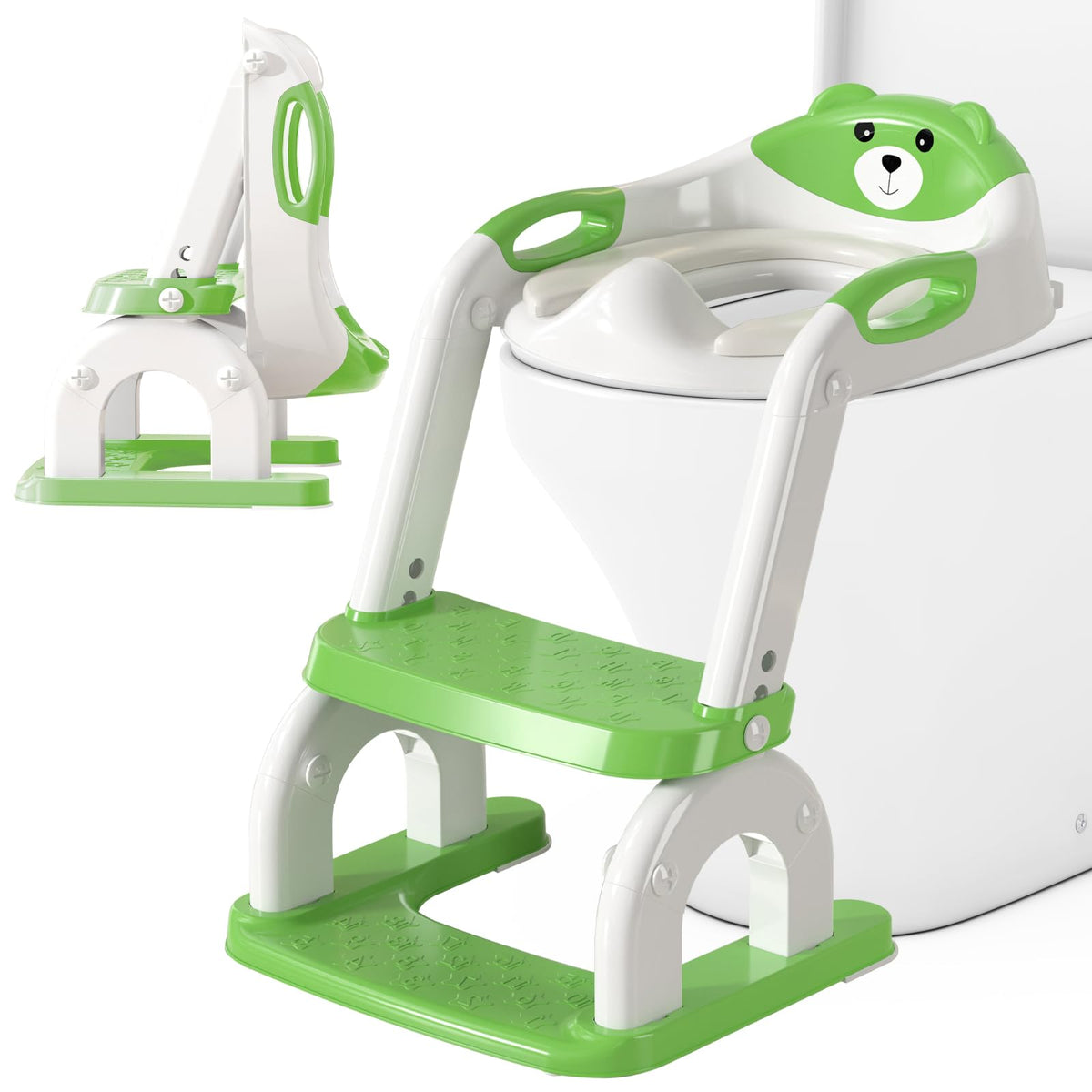 CUXFLS - Asiento de entrenamiento para ir al baño con escalera para niños pequeños, inodoro de entrenamiento ajustable 2 en 1 para niños y niñas con protector contra salpicaduras, cojín impermeable