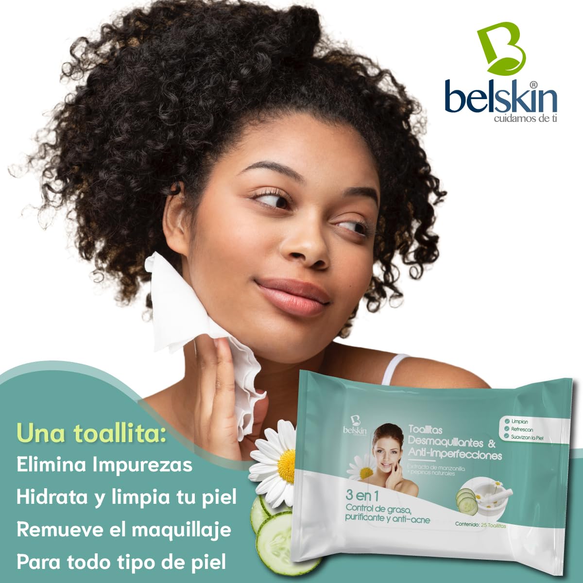 Belskin - Toallitas Desmaquillantes Húmedas - Desmaquillante de Ojos - Toallas Húmedas Faciales - Removedor de Maquillaje - 6 Paquetes con 25 Unidades Cada Uno