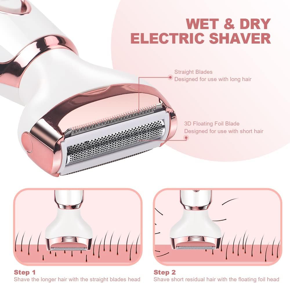 Depiladora Electrica Mujer,Rasuradora Mujer, Portátil Sin Dolor 4 En 1 Navaja De Afeitar Para Mujeres, USB Recargable，Afeitadora femenina sin dolor para el vello facial, cejas, axilas y zona del bikini. (rosa)