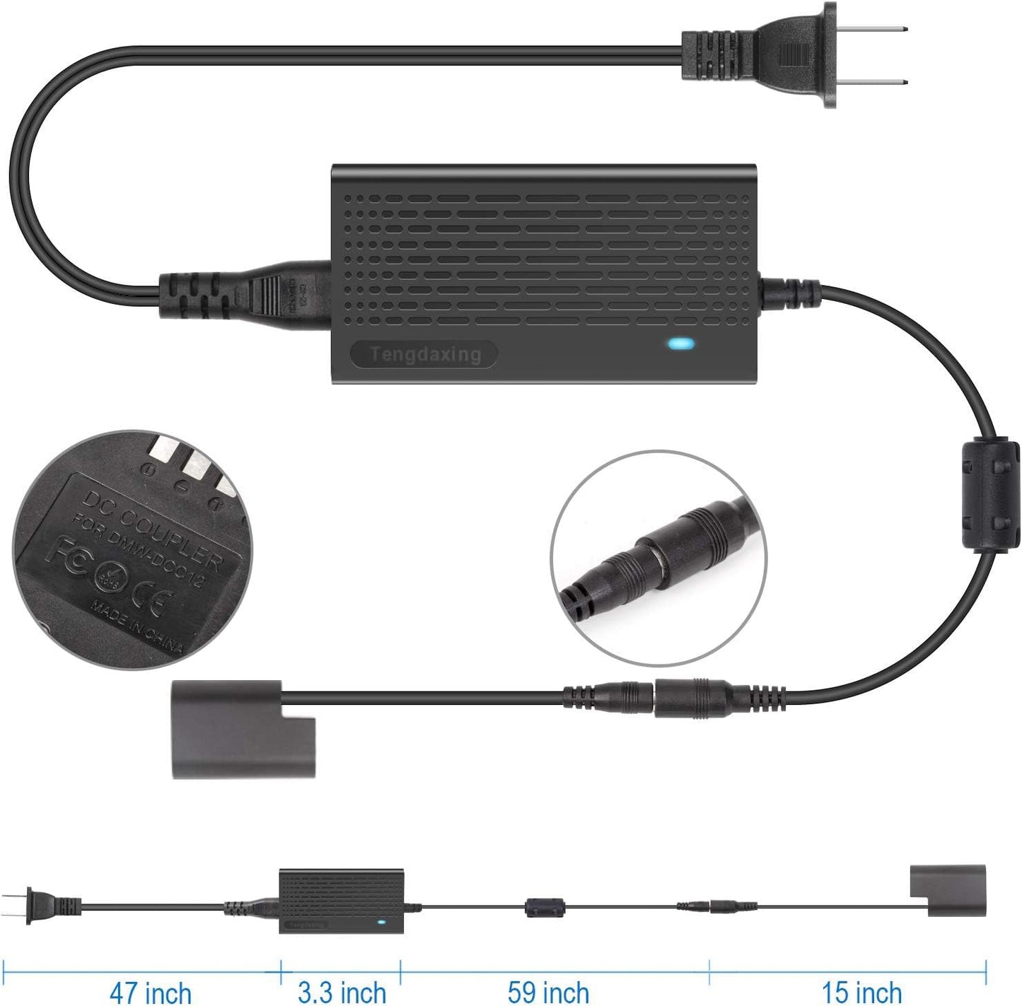 Tengdaxing DMW-AC10 DMW-AC8 DMW-DCC12 Kit adaptador de corriente de batería simulada con cable BLF-19 Batería para cámaras Panasonic Lumix DMC-GH3 GH3H GH3A GH4 GH4K GH4H DC-GH5 GH5S GH5M G9 G9L G9K