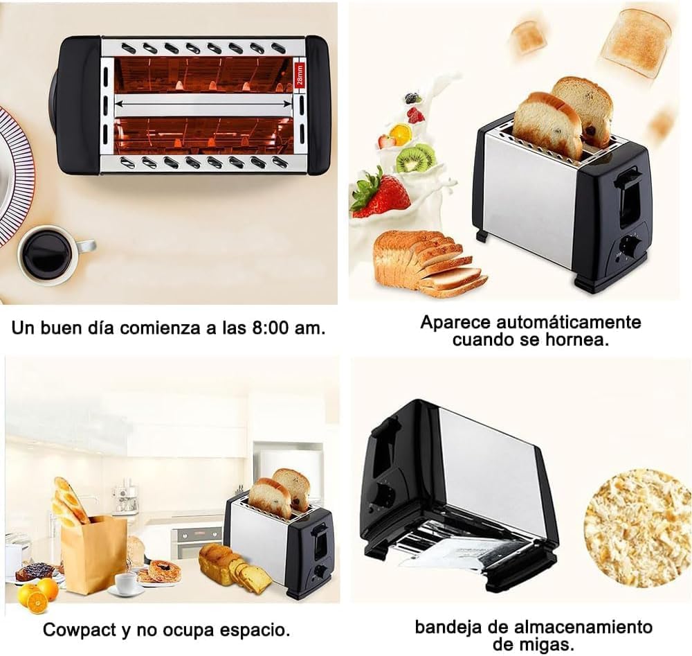 Tostador para Pan de 2 Rebanadas de Acero Inoxidable - Tostador Compacto con Tecnología de Tostado Avanzada, 6 Niveles de Tostado, Ranuras Extra Largas y Anchas, 650W (Plata)