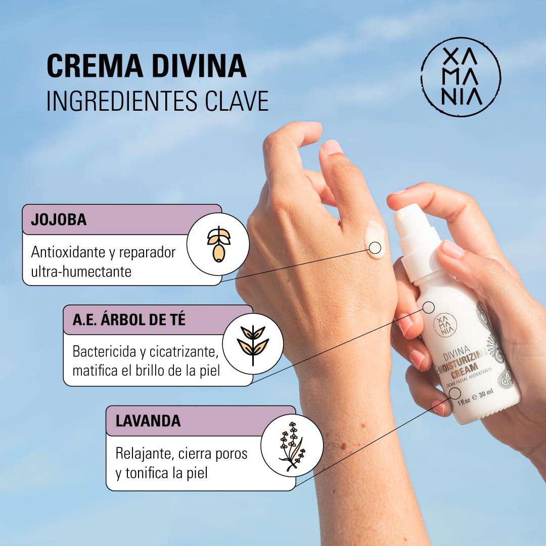 XAMANIA Crema Hidratante Facial para Piel Grasa y Mixta. Poderosos Ingredientes Naturales. 100% Libre de Tóxicos. Apta para Pieles Atópicas y con Acné | Día y Noche | Hombre y Mujer | Cruelty Free