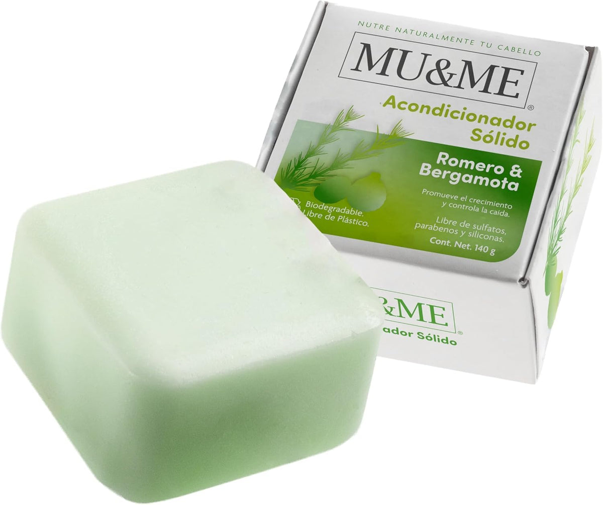 MU&ME Acondicionador Solido para el Crecimiento y Contol Caída - Acondicionador Sin Sulfatos y Parabenos con Romero para el Cabello - Hecho en Mexico (Romero & Bergamota) (140gr)