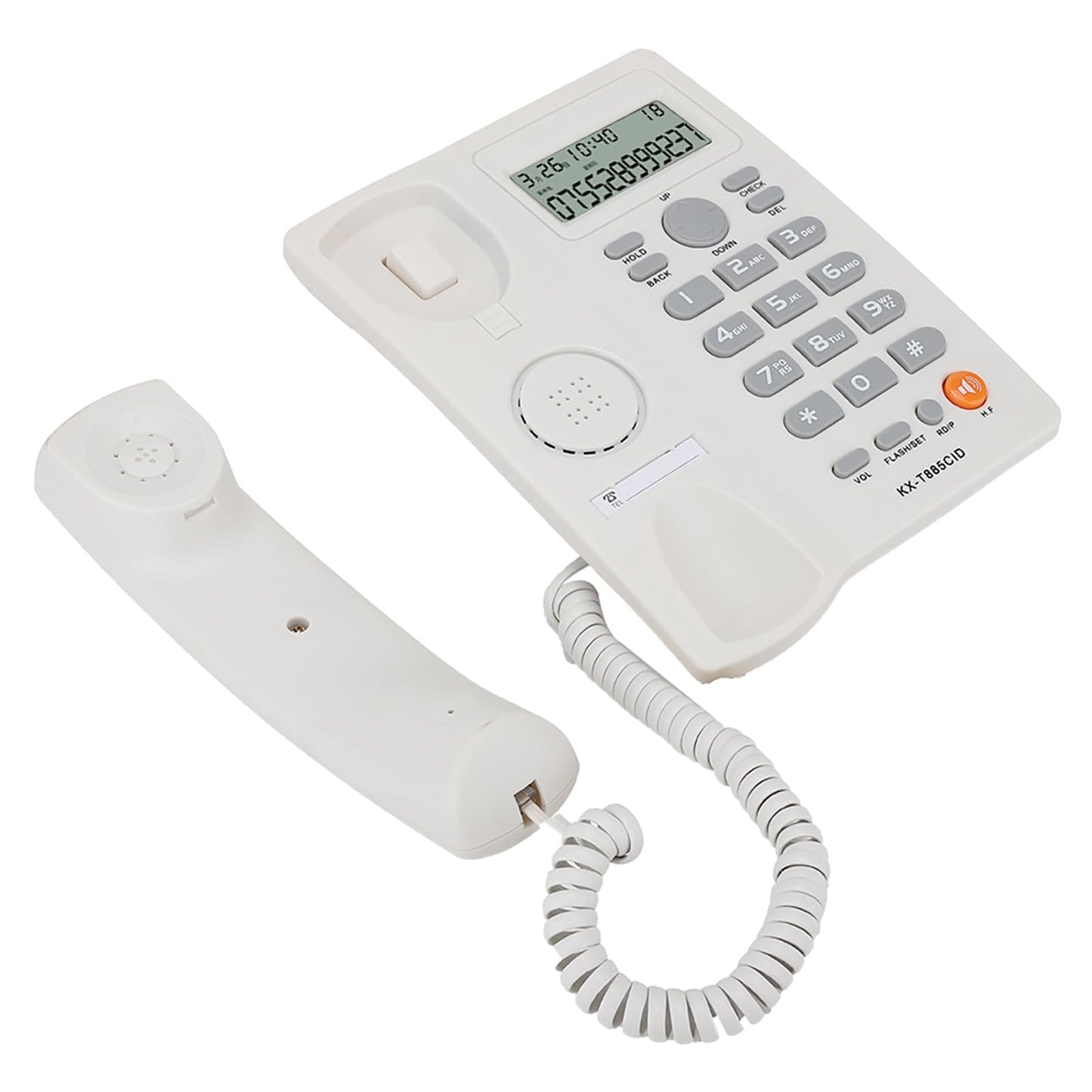 Teléfono con Cable Identificador de Llamadas Teléfono Manos Libres Oficina Hogar Hotel Teléfono Fijo Claro Sonido Marcado Rápido Función de Pausa / Retención Último Número Volver a Marcar(Blanco)
