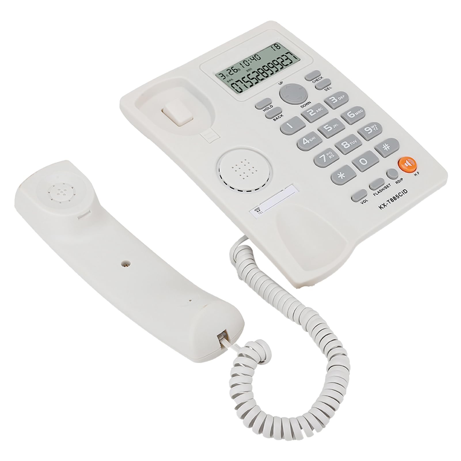 Teléfono con Cable Identificador de Llamadas Teléfono Manos Libres Oficina Hogar Hotel Teléfono Fijo Claro Sonido Marcado Rápido Función de Pausa / Retención Último Número Volver a Marcar(Blanco)