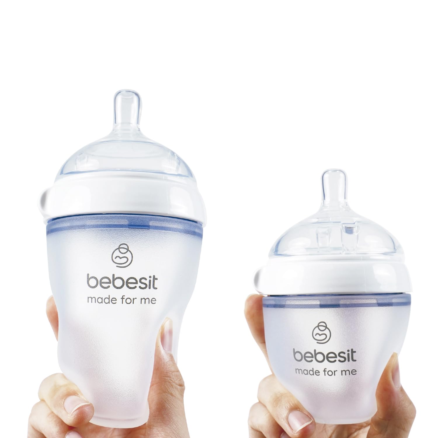Bebesit My Cup VTK100 | Set 2 Biberones + Tetina + Asa para Bebés | Flujo Adaptable 150/250Ml 5/8Oz | Silicona Anti-Derrame Libre de BPA | Compatible con Microondas y Lavavajillas