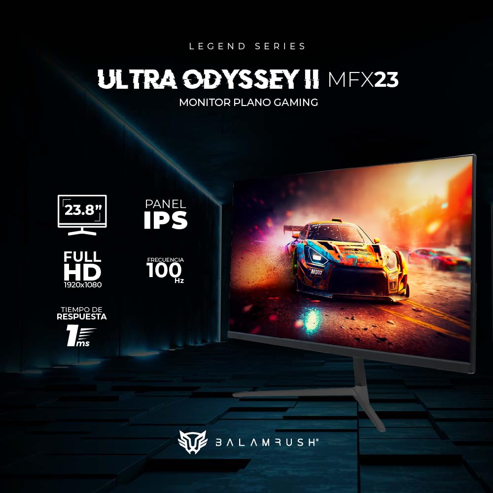 Balam Rush Monitor Gamer Plano 23.8" IPS/Ultra Odyssey II MGF23 / FHD / 100Hz / 1ms / 1xHDMI 1.4 / 1xDP 1.2 / 1xTYPE C 15W / Vesa 100x100mm / Negro