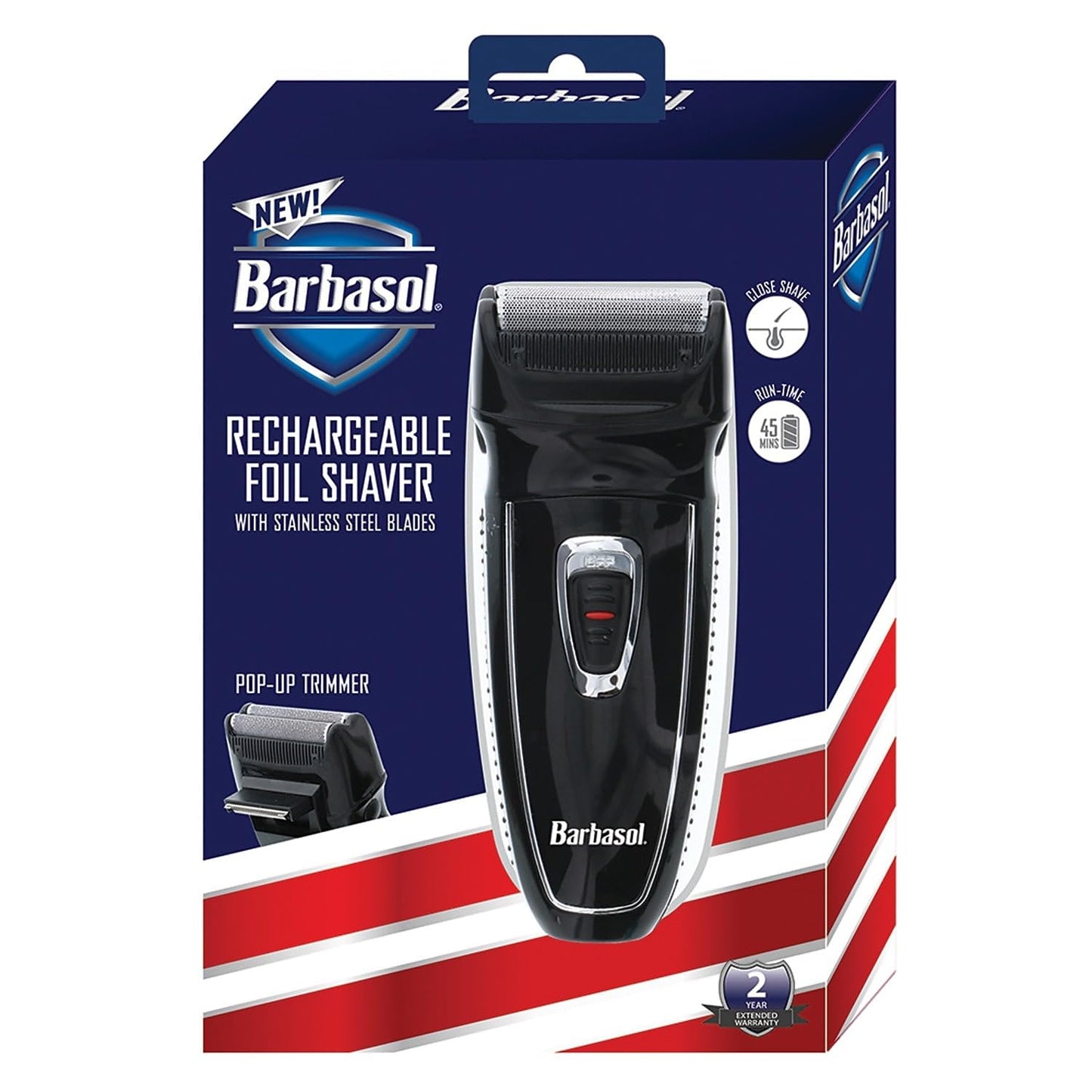 Barbasol Mens Rechargeable Foil Shaver W/Stainless Steel Blades & Pop Trimmer