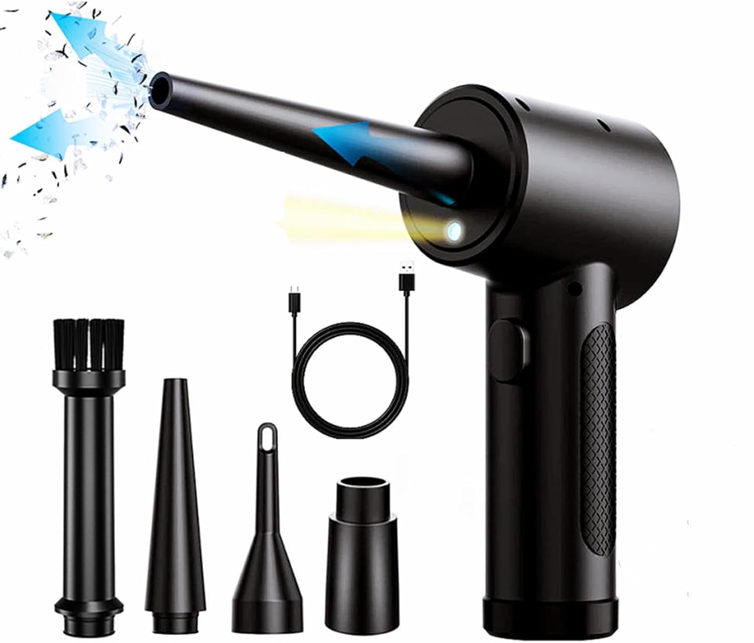 Heyeek Aire Comprimido para PC, 51000 RPM Soplador de Aire para PC, 6000 mAh, Plumero de Aire Comprimido Inalámbrico Portátil, para Computadora, Oficina, con 5 Boquilla