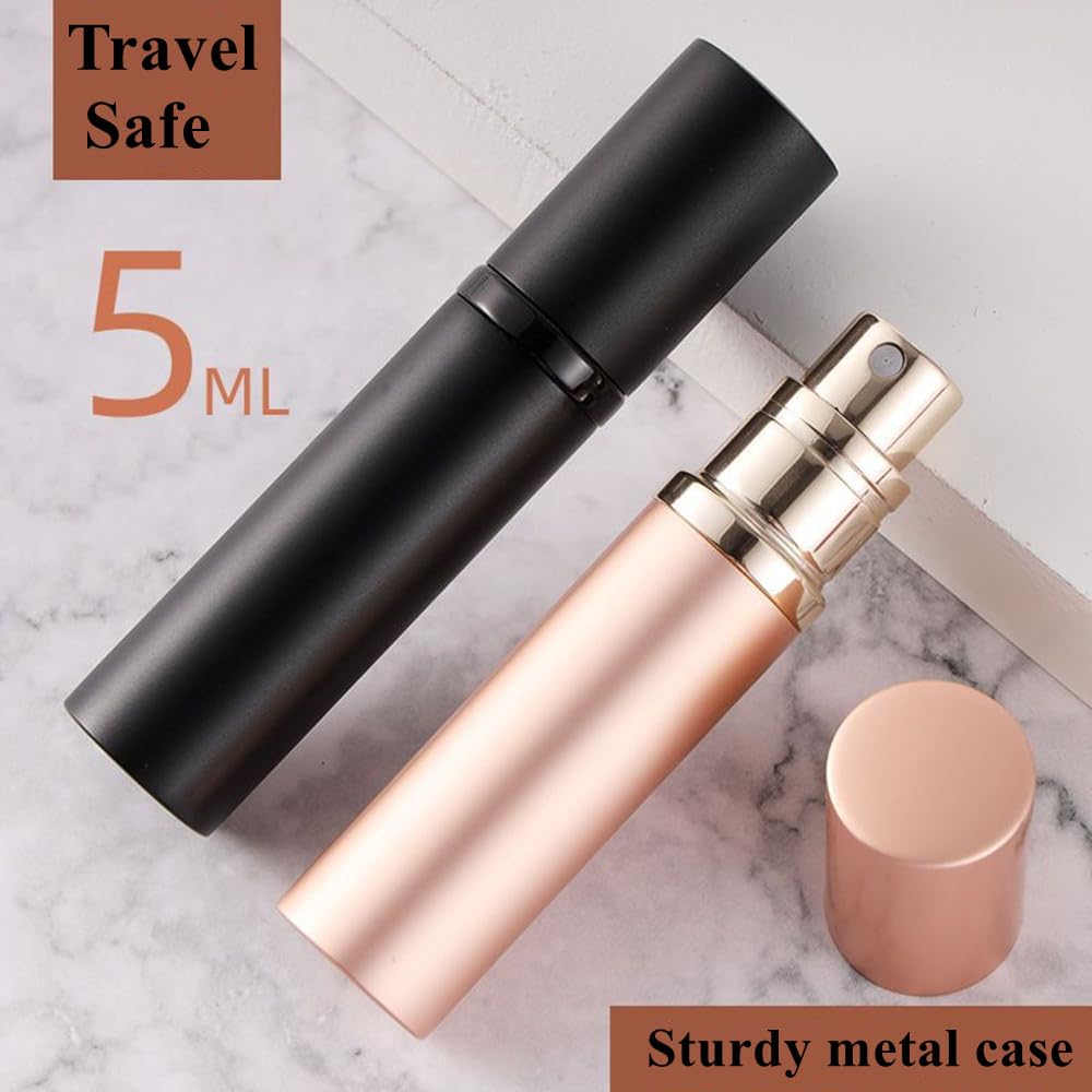 Aurdox Vaporizador de perfume portátil tamaño viaje botella de perfume dispensador atomizador con bomba para hombre y mujer 5 ml/negro