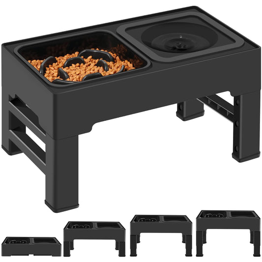 IKUSO - Tazones para Perros 2-en-1 con Altura Ajustable y Comida Lenta, Antiderrame y Antideslizante, Protege la Columna Vertebral del Perro