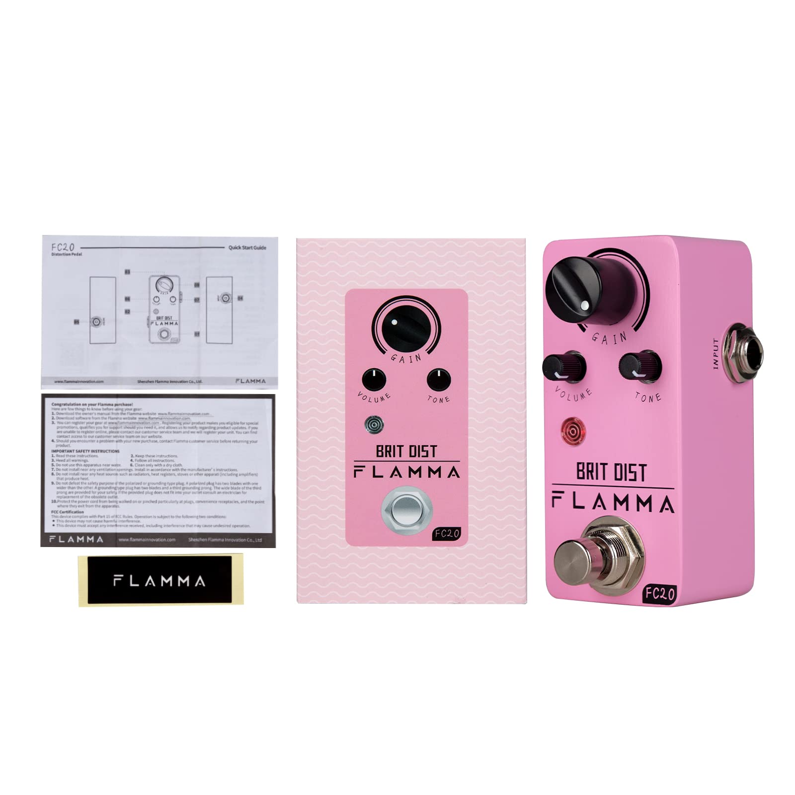 Pedal de Distorsión Flamma FC20 Alta Ganancia y Control Ajustable para Guitarra Eléctrica